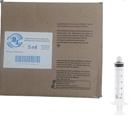 [BED302553] JERINGA HIPODERMICA DESECHABLE 5ML SIN AGUJA C/100 DL