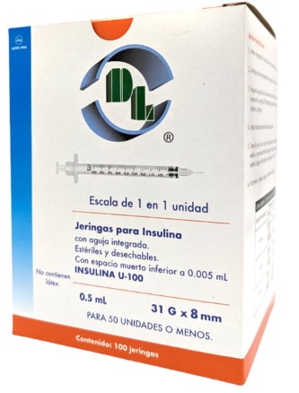 [DLJ053108P] JERINGA UNIBODY PARA INSULINA 0.5ML 31G X 8MM CAJA CON100 DL