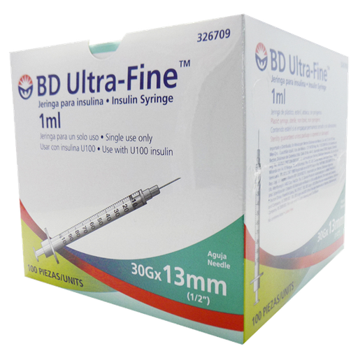 [382906709011] JERINGA  1mL. (BD U-Fine) Insulina c/AGUJA INTEGRADA 30Gx13mm. c/1 Pza. Jeringa  1mL de insulina con aguja integrada 30x13 NA