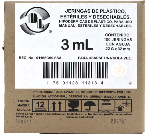 [DLJ032232P] JERINGA HIP. DESECH. 3ML 22 X 32 C/100