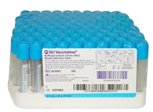 [6253982] TUBO DE VACUTAINER AZUL 2.7 ML. GRADILLA CON 100 BD VACUTAINER