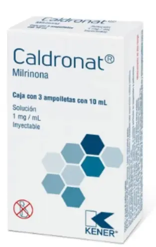 [7501493801493] Caldronat Milrinona Solución Inyectable Cada frasco ámpula contiene: Lactato de milrinona equivalente a 20 mg de milrinona. Envase con un frasco ámpula con 20 ml (1 mg/1 ml).
