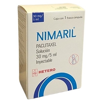[7500463184550] Nimaril Paclitaxel Solución Inyectable Cada frasco ámpula o vial contiene: Paclitaxel 30 mg (30 mg/5mL) Envase con 1 frasco ámpula o vial.