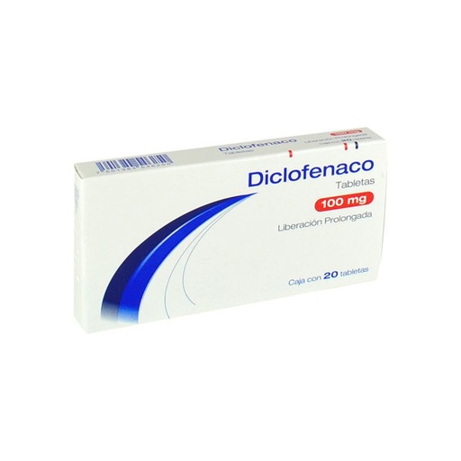 [7501384546250] Diclofenaco Cápsula o gragea de liberación prolongada Cada gragea contiene: Diclofenaco sódico 100 mg Envase con 20 Cápsulas o Grageas.