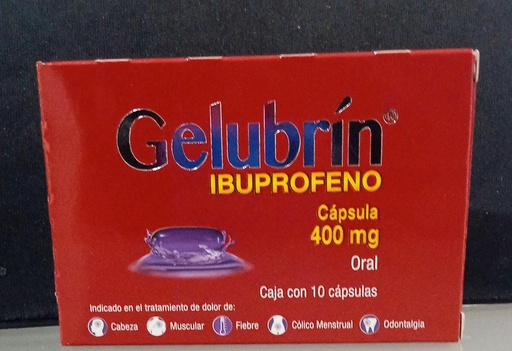 [7503008344785] Gelubrin Ibuprofeno Tableta O Cápsula: Cada Tableta o Cápsula contiene: Ibuprofeno 400 mg Envase con 10 Tabletas o Cápsulas