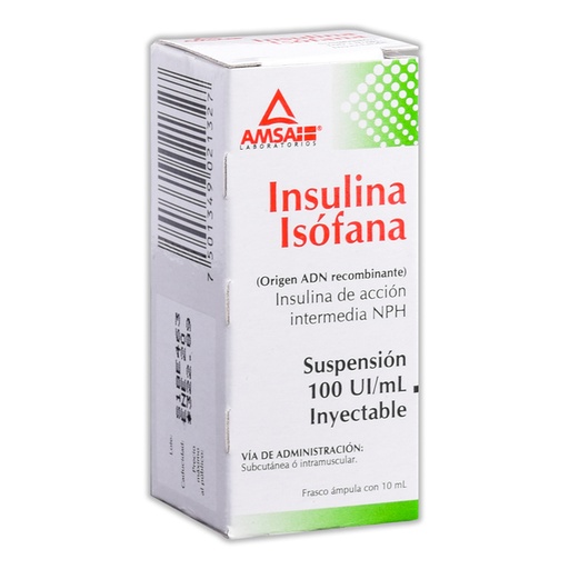 [7501349021327] INSULINA ISÓFANA (Amsa) Susp. Iny. c/1 FCO. AMP. 10 ML. 100 UI/1 ML. Insulina Isófana (Acción intermedia NPH). NA