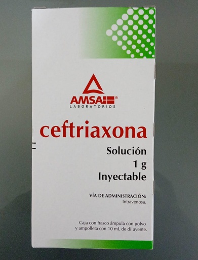 [7501349022010] CEFTRIAXONA (Amsa) Sol. Iny. IV. c/1 FCO. AMP. 1 G/10 ML. Ceftriaxona 1g. (I.V.) NA