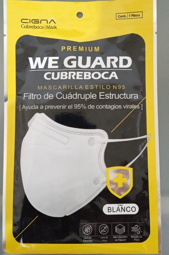 [7500464394705] We Guard Cubreboca Premium "Estilo N95" Bolsa c/1 Pza.
