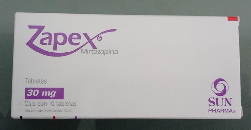 [7503006916465] Zapex Mirtazapina Tableta o Tableta Dispersable Cada Tableta o Tableta Dispersable contiene: Mirtazapina 30 mg Envase con 10 Tabletas o Tabletas Dispersables SUN PHARMA