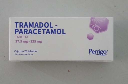 [7501109753888] Tramadol-paracetamol Tableta Cada Tableta contiene: Clorhidrato de Tramadol 37.5 mg Paracetamol 325.0 mg Envase con 20 Tabletas. PERRIGO