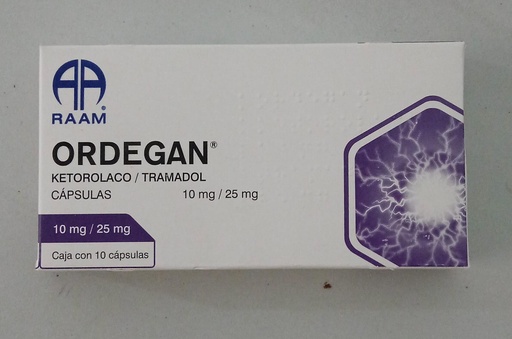 [7502227874202] Ordegan c/10 Caps. Ketorolaco 10mg+Tramadol 25mg. RAAM