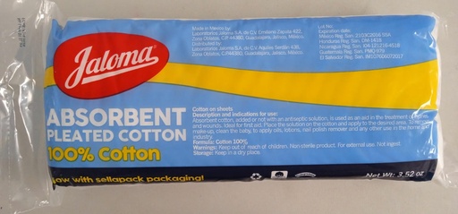 [759684076206] ALGODON ABSORBENTE PLISADO (Jaloma) Bolsa c/100 G. Algodón absorbente 100g. NA