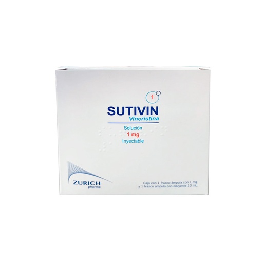 [7502251890551] SUTIVIN VINCRISTINA. SOLUCIÓN INYECTABLE. CADA FRASCO ÁMPULA CON LIOFILIZADO CONTIENE: SULFATO DE VINCRISTINA 1 MG. ENVASE CON FRASCO ÁMPULA Y UNA AMPOLLETA CON 10 ML DE DILUYENTE. ZURICH