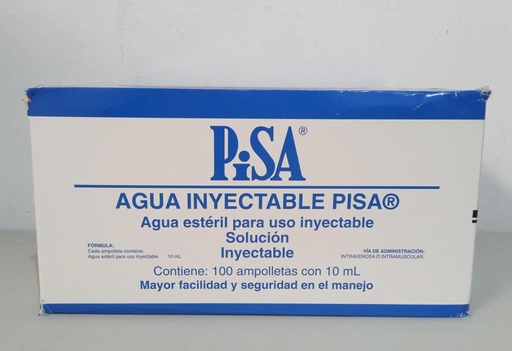 [7501125111105] AGUA INYECTABLE (Pisa) SOLUCIÓN c/1 AMP. 10 ML. Agua inyectable estéril (Micro solución). NA