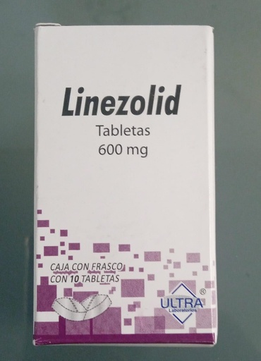 [7502216801998] Linezolid Tableta Cada tableta contiene: Linezolid 600 mg. Envase con 10 tabletas. ULTRA