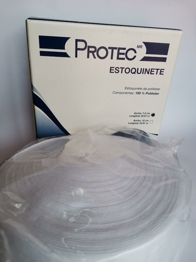 [7501048640805] Estoquinete de Poliéster Componentes: 100% poliéster ancho: 7.5CM longitud 22.81M Rollo Pieza  PROTEC