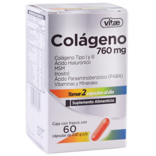 [7501478316301] COLÁGENO (Vitae) c/60 CAPS. 0.61 G. Colágeno en Combinación. NA