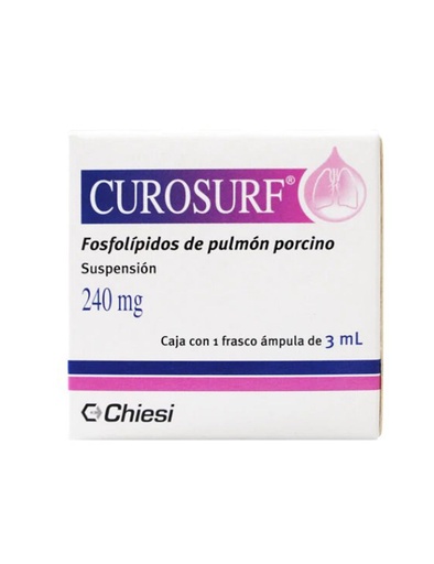 [7506358100148] Curosurf Fosfolípidos de pulmón porcino Suspensión Cada mililitro contiene: Fosfolípidos de pulmón porcino 240 mg Envase con 3 ml. CHIESI