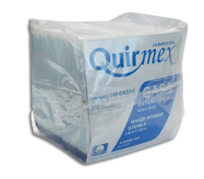 [7503003406488] Gasa Esterilizada 10x10cm. T20x12, 8C. Refill c/100 Sobs. Gasa seca cortada, de algodón 100%. Estéril, doblada en 8 capas, tejido 20x12 Tipo VII.