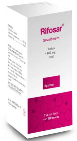 [7502223556089] Sevelamero Tableta Cada tableta contiene: Carbonato de sevelámero 800 mg. Envase con 180 tabletas.