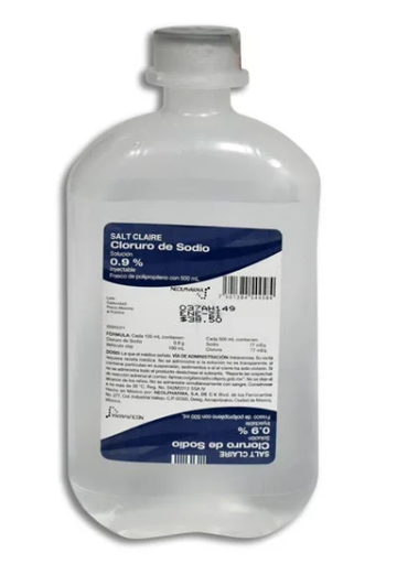 [7501384544584] Salt Claire Sol. Iny. 0.9% Frasco c/ 500 ML. Cloruro de Sodio 0.9g. Cada 500 mL contienen: Sodio 77 mEq; Cloruro 77 mEq. NEOLPHARMA