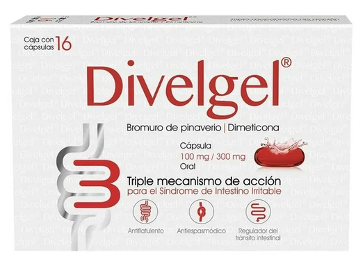 [7503027446248] DIVELGEL c/16 CAPS. 100/300 MG. Pinaverio+Dimeticona 100/300mg. (Caps. Orales). NA