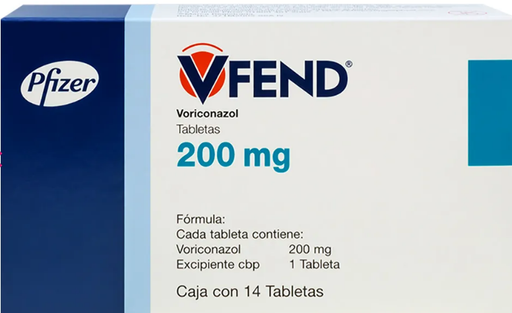 [7501287669957] Vfend Voriconazol Tableta Cada Tableta contiene: Voriconazol 200 mg Envase con 14 Tabletas. PFIZER