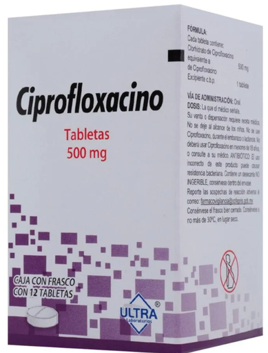 [7502216792371] CIPROFLOXACINO 500MG C/12 TABLETAS ULTRA COLLINS