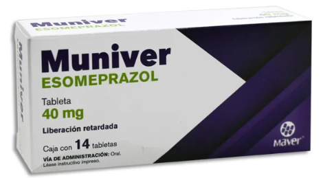 [7502009748912] MUNIVER c/14 TABS. Lib. Rtda. 40 MG. Esomeprazol 40mg. (Tabs. Orales de Liberación retardada). NA