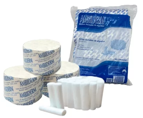 [7502224242042] Ambiderm Rollos dentales de algodon No. 2 mediano 1000 rollos de algodón 3.8c1.0cms 1.5"x0.4" ABIDERM