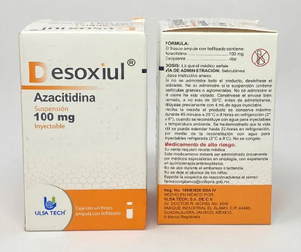 [7506429600294] Desoxiul Azacitidina suspensión inyectable cada frasco ámpula con liofilizado contiene: azacitidina 100 mg. Envase con un frasco ámpula con liofilizado. ULSA TECH