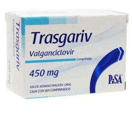 [7501125168871] Trasgariv Valganciclovir Comprimido Cada Comprimido contiene: Clorhidrato de valganciclovir equivalente a 450 mg de valganciclovir. Envase con 60 Comprimidos PISA