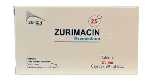 [7502251890612] ZURIMACIN EXEMESTANO. GRAGEA. CADA GRAGEA CONTIENE: EXEMESTANO 25.0 MG. ENVASE CON 30 GRAGEAS. ZURICH