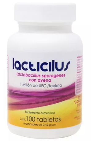 [7502259891758] Lacticilus c/100 tabletas Masticables Lactobacilos Sporogenes en combinación 0.42 G.