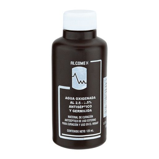 [7501842800443] Alcomex Agua oxigenada solución al 2.5-3.5% Fco. 125 ML.