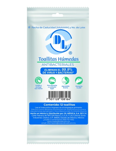 [7501128108164] TOALLITAS HUMEDAS ANTIBACTERIALES CON ALOE VERA BOLSA CON 12 PIEZAS