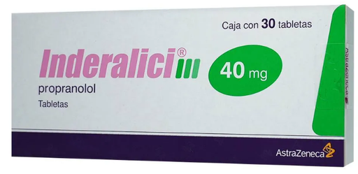 [5000456054317] Inderalici Propranolol Tableta Cada Tableta contiene: Clorhidrato de propranolol 40 mg Envase con 30 Tabletas AZTRAZENECA