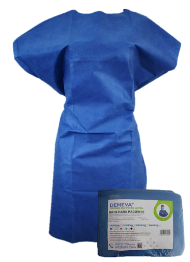 [7503048717112] Bata para paciente sin manga desechable de un solo uso unitalla color azul con cintas de amarre en la espalda 10 piezas PTM-BAP-15 DEMEVA