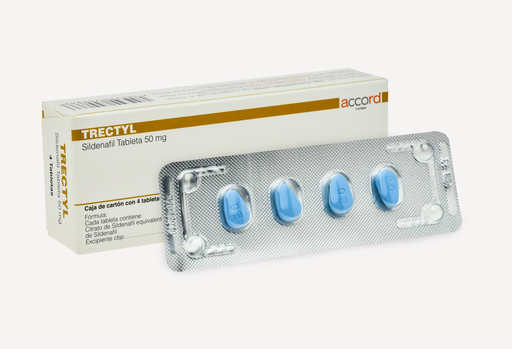 [7506335700866] Trectyl SILDENAFIL 50mg. Envase con 4 tabletas  (Marca ) Seco, manejable hasta 25°C ACCORD