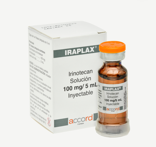 [7506335701436] Iraplax IRINOTECAN 100mg/ 5mL. Envase con 1fco, Ampula (Marca Iraplax) Seco, manejable hasta 30°C.                                                      ACCORD