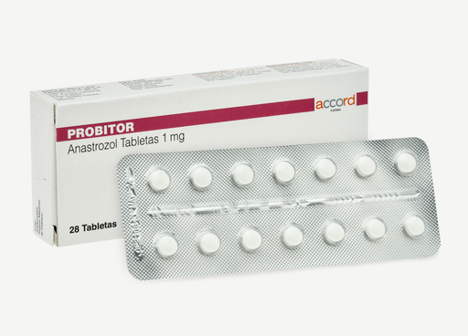 [7506335701818] Probitor ANASTROZOL 1g. Envase con 28 tabletas. Seco, manejable hasta 25°C.                                                     