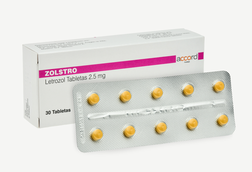 [7506335701085] Zolstro LETROZOL 2.5mg. Envase con 30 Tabletas  Seco, manejable hasta 25°C.                                                      ACCORD