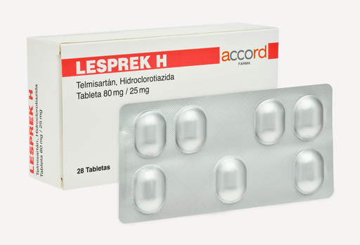 [7506335703058] Lesprek H TELMISARTAN / HIDROCLOROTIAZIDA 80mg/25 mg. Envase con 28 tabletas  Seco, manejable hasta 25°C.                                                      ACCORD