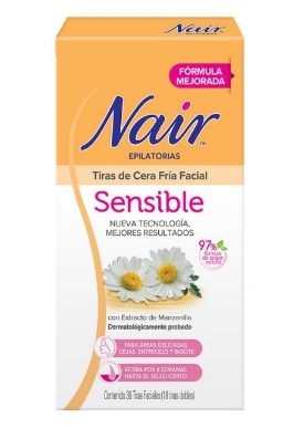 [7501080900318] Depiladora Nair Facial Crema Fría Sensible 36 Tiras CHURCH&DWIGHT