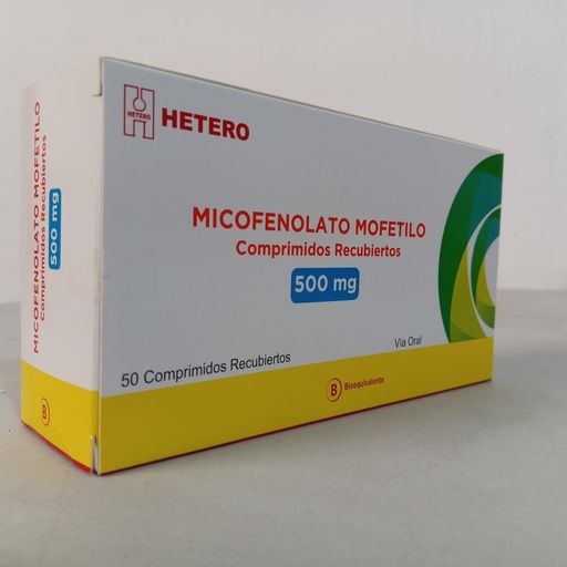 [8903726209622] Ácido micofenólico Comprimido Cada Comprimido contiene: Micofenolato de mofetilo 500 mg Envase con 50 Comprimidos Hetero