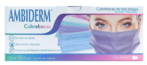 [7502224243841] CUBREBOCAS ADULTO DCHBLE. 3 PLIEGUES Col. Negro (Ambiderm) Cja. c/50 Pzs.