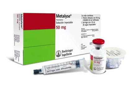 [7501037965094] Metalyse Tenecteplasa Solución Inyectable Cada frasco ámpula contiene: Tenecteplasa 50 mg (10000 U) Envase con frasco ámpula y jeringa prellenada con 10 ml de agua Inyectable.