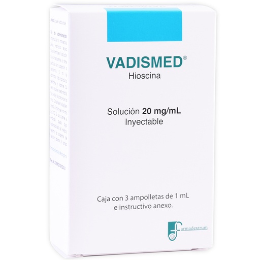 [7237079290466] VADISMED Sol. Iny. c/3 AMPTAS. 20 MG/1 ML. Butilhioscina ó Hioscina (Sol. Inyectable). NA