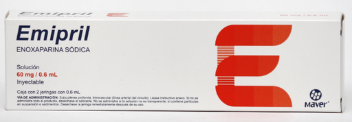 [7502009747441] Emipril Enoxaparina Solución Inyectable Cada jeringa contiene Enoxaparina sódica 60 mg Envase con 2 Jeringas. de 0.6 ml