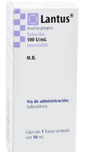 [3664798057973] Lantus Insulina glargina Solución Inyectable Cada ml de Solución contiene: Insulina glargina 3.64 mg equivalente a 100.0 UI de insulina humana. Envase con un frasco ámpula con 10 ml.